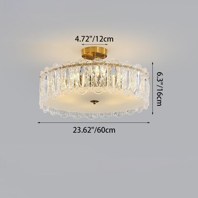 Traditional French Round Iron Glass 5/6/8 Light Semi-Flush Mount Ceiling Light For Bedroom