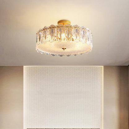 Traditional French Round Iron Glass 5/6/8 Light Semi-Flush Mount Ceiling Light For Bedroom