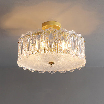 Traditional French Round Iron Glass 5/6/8 Light Semi-Flush Mount Ceiling Light For Bedroom