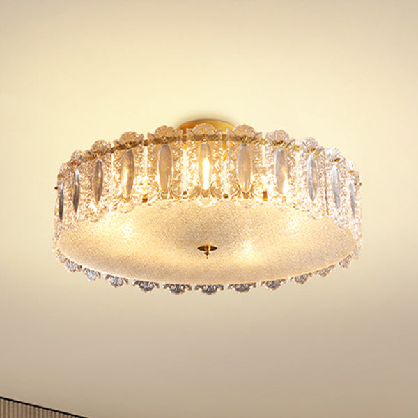 Traditional French Round Iron Glass 5/6/8 Light Semi-Flush Mount Ceiling Light For Bedroom