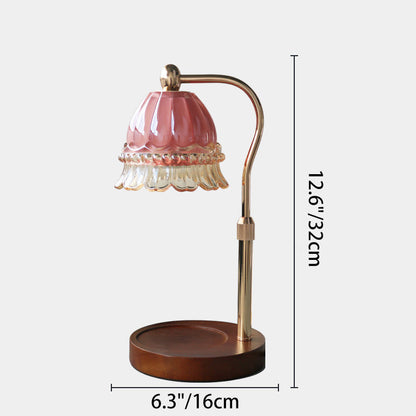 Modern Art Deco Liftable Bell Orchid Iron Glass Wood 1-Light Melting Wax Table Lamp For Bedroom