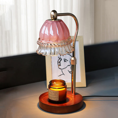 Modern Art Deco Liftable Bell Orchid Iron Glass Wood 1-Light Melting Wax Table Lamp For Bedroom