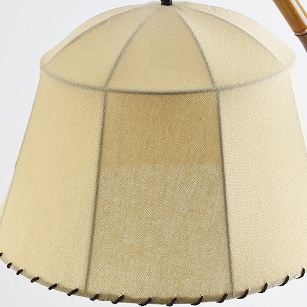 Traditional Vintage Round Cone Bamboo Fabric Marble 1-Light Standing Floor Lamp For Living Room