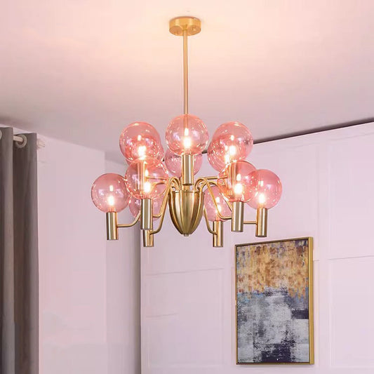 Contemporary Nordic Magic Bean Round Orb Iron Glass 6/8/10/12 Light Chandelier For Living Room