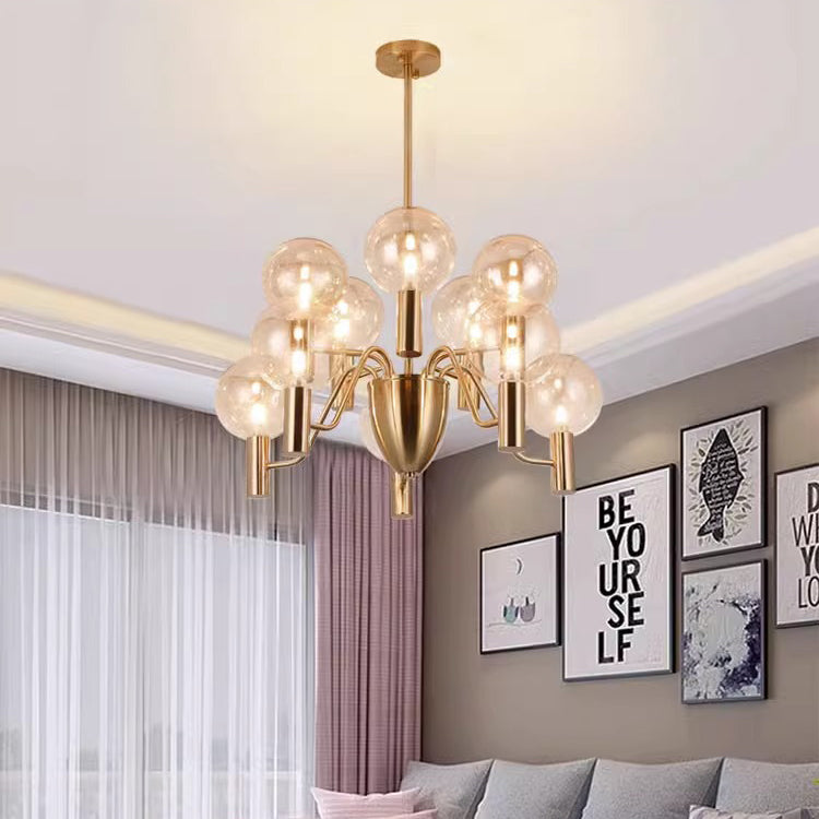 Contemporary Nordic Magic Bean Round Orb Iron Glass 6/8/10/12 Light Chandelier For Living Room