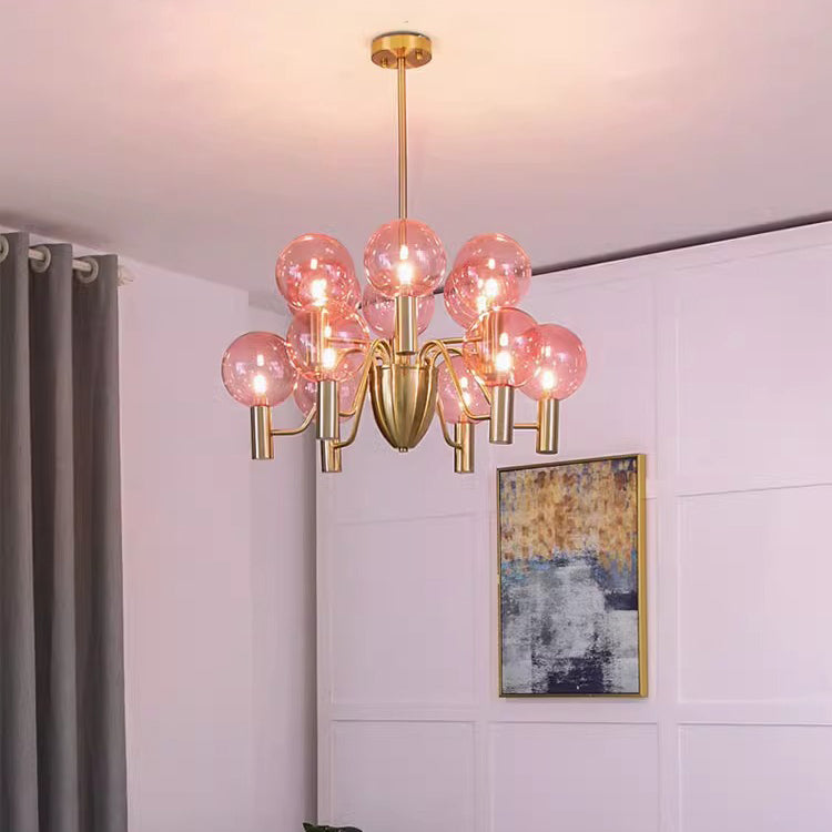 Contemporary Nordic Magic Bean Round Orb Iron Glass 6/8/10/12 Light Chandelier For Living Room