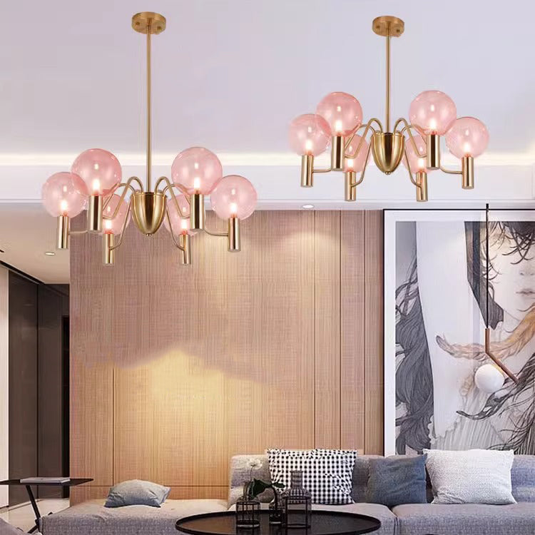 Contemporary Nordic Magic Bean Round Orb Iron Glass 6/8/10/12 Light Chandelier For Living Room
