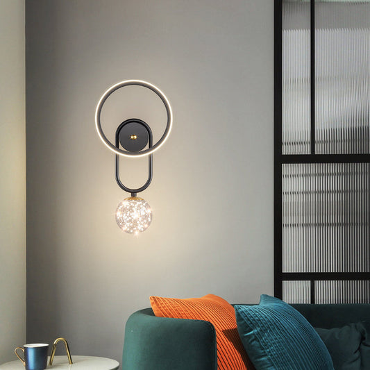 مصباح حائط LED بتصميم دائري من الحديد والأكريليك والزجاج بتصميم إسكندنافي معاصر لغرفة النوم