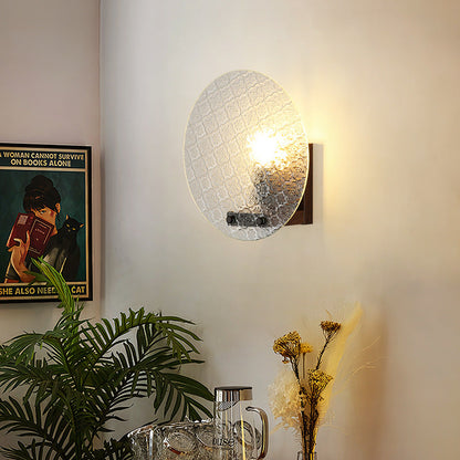 Traditional Japanese Tote Shape Round Iron Glass 1-Light Wall Sconce Lamp For Bedroom