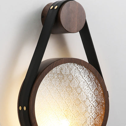 Traditional Japanese Tote Shape Round Iron Glass 1-Light Wall Sconce Lamp For Bedroom