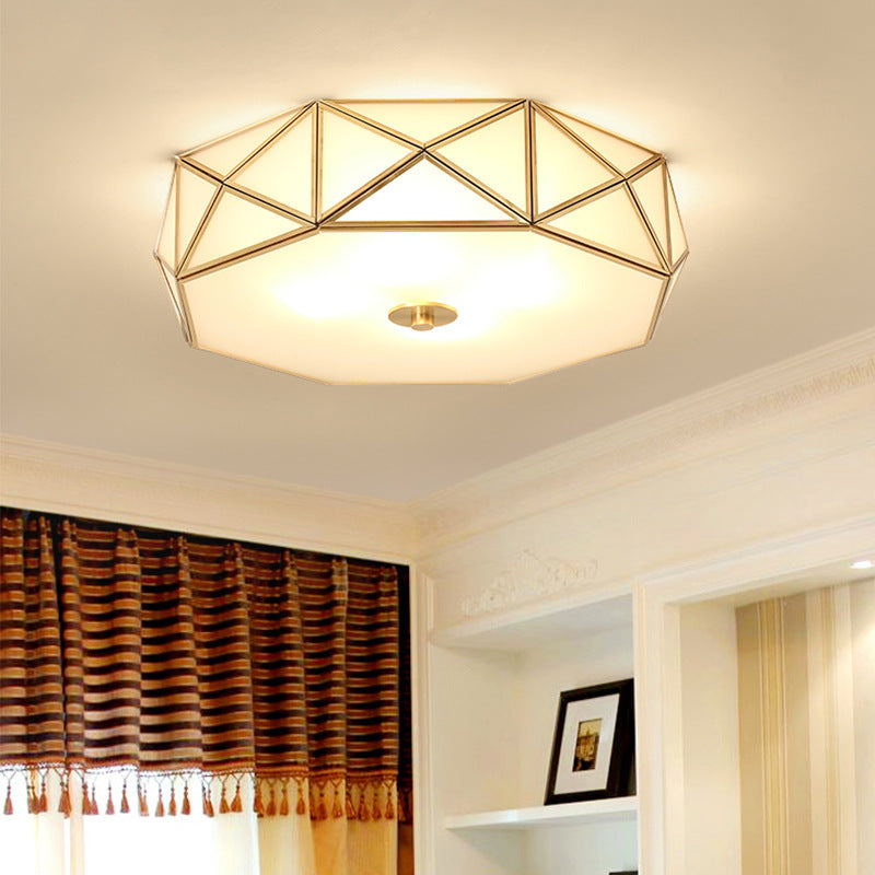 Modern Mid-Century Round Octagonal Copper Glass 3/4/6 Light Flush Mount Ceiling Light For Bedroom