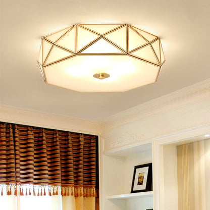 Modern Mid-Century Round Octagonal Copper Glass 3/4/6 Light Flush Mount Ceiling Light For Bedroom