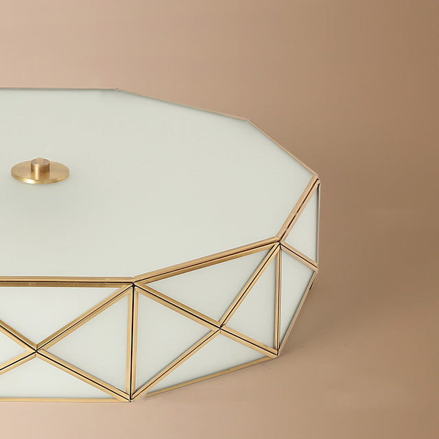 Modern Mid-Century Round Octagonal Copper Glass 3/4/6 Light Flush Mount Ceiling Light For Bedroom