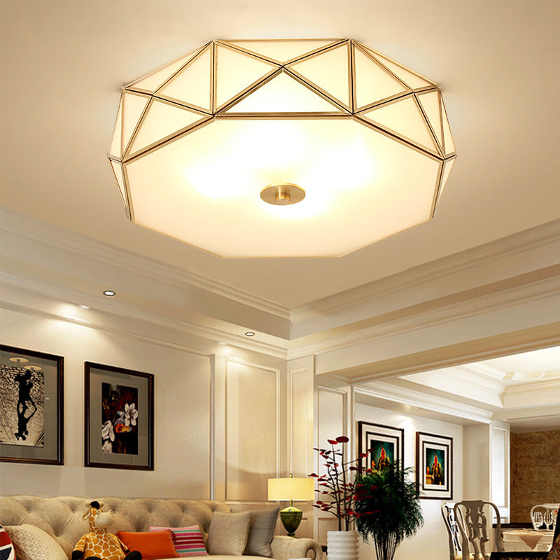 Modern Mid-Century Round Octagonal Copper Glass 3/4/6 Light Flush Mount Ceiling Light For Bedroom