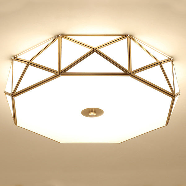 Modern Mid-Century Round Octagonal Copper Glass 3/4/6 Light Flush Mount Ceiling Light For Bedroom