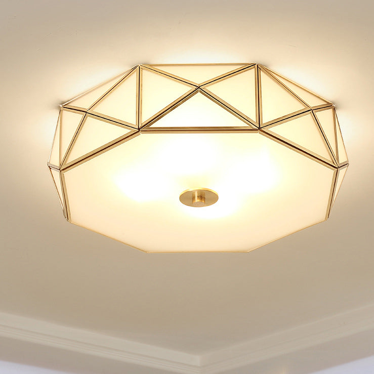 Modern Mid-Century Round Octagonal Copper Glass 3/4/6 Light Flush Mount Ceiling Light For Bedroom