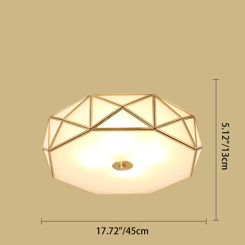 Modern Mid-Century Round Octagonal Copper Glass 3/4/6 Light Flush Mount Ceiling Light For Bedroom