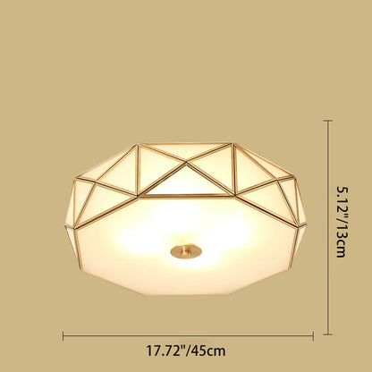 Modern Mid-Century Round Octagonal Copper Glass 3/4/6 Light Flush Mount Ceiling Light For Bedroom