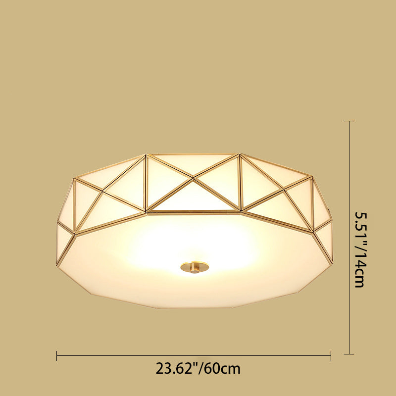 Modern Mid-Century Round Octagonal Copper Glass 3/4/6 Light Flush Mount Ceiling Light For Bedroom