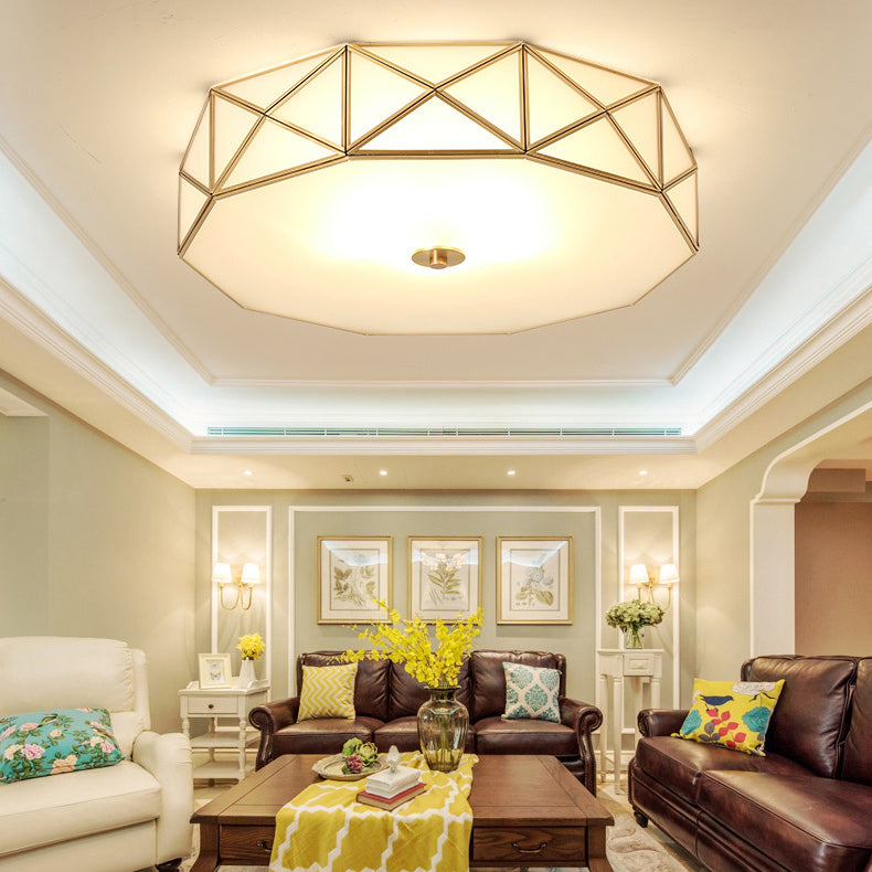 Modern Mid-Century Round Octagonal Copper Glass 3/4/6 Light Flush Mount Ceiling Light For Bedroom
