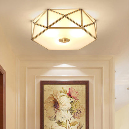 Modern Mid-Century Round Octagonal Copper Glass 3/4/6 Light Flush Mount Ceiling Light For Bedroom