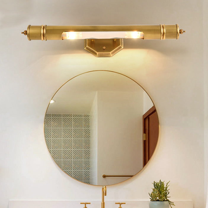 Modern Minimalist Round Cylinder Copper Aluminum 2-Light Wall Sconce Lamp For Bathroom