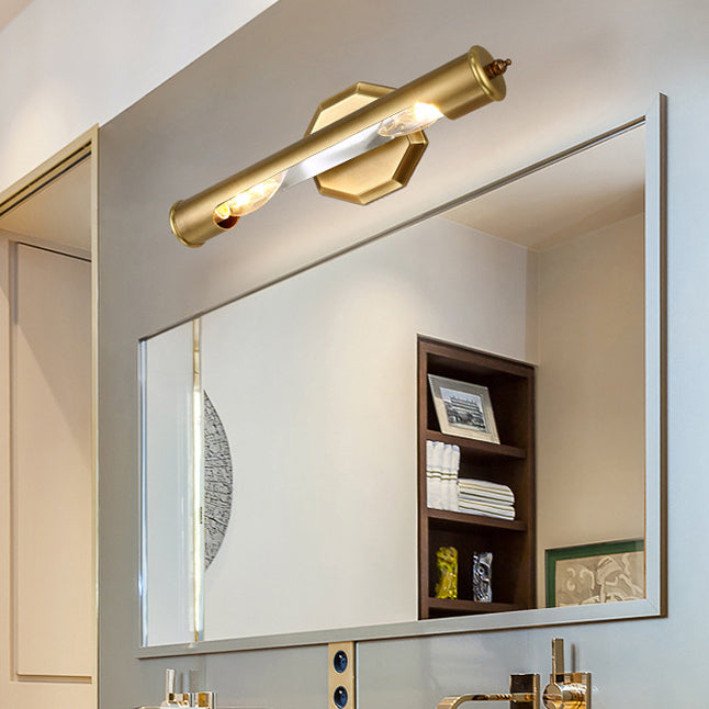 Modern Minimalist Round Cylinder Copper Aluminum 2-Light Wall Sconce Lamp For Bathroom