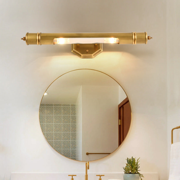 Modern Minimalist Round Cylinder Copper Aluminum 2-Light Wall Sconce Lamp For Bathroom