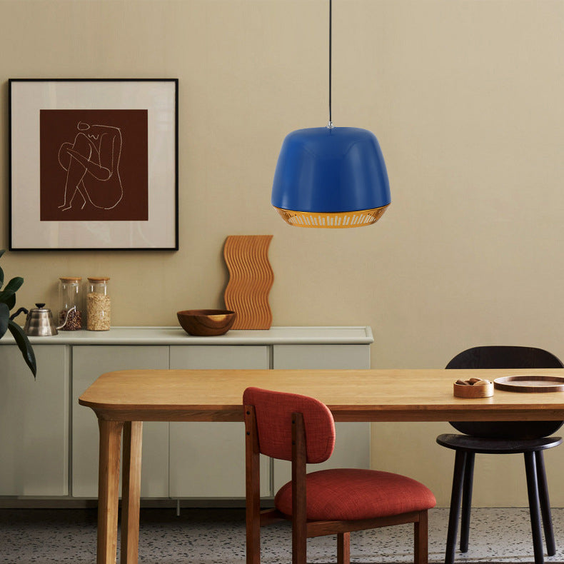 Contemporary Nordic Round Cylinder Iron 1-Light Pendant Light For Dining Room