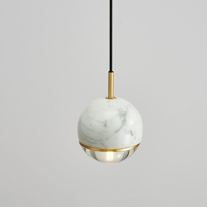 Contemporary Scandinavian Round Orb Copper Marble Glass 1-Light Pendant Light For Bedroom