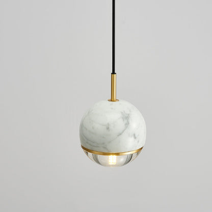 Contemporary Scandinavian Round Orb Copper Marble Glass 1-Light Pendant Light For Bedroom