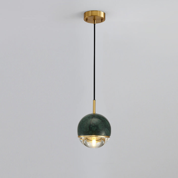 Contemporary Scandinavian Round Orb Copper Marble Glass 1-Light Pendant Light For Bedroom