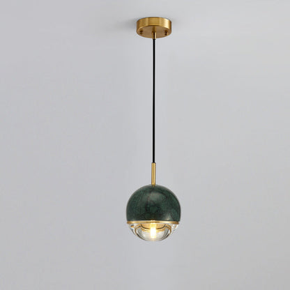 Contemporary Scandinavian Round Orb Copper Marble Glass 1-Light Pendant Light For Bedroom