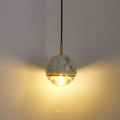 Contemporary Scandinavian Round Orb Copper Marble Glass 1-Light Pendant Light For Bedroom