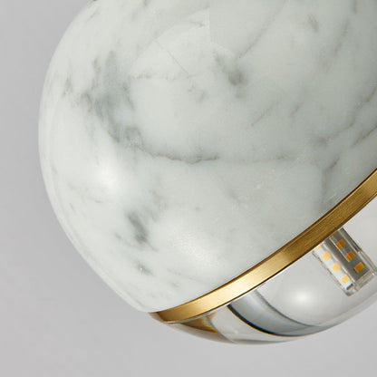Contemporary Scandinavian Round Orb Copper Marble Glass 1-Light Pendant Light For Bedroom