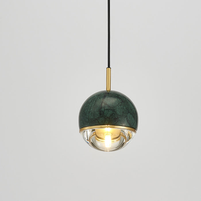 Contemporary Scandinavian Round Orb Copper Marble Glass 1-Light Pendant Light For Bedroom