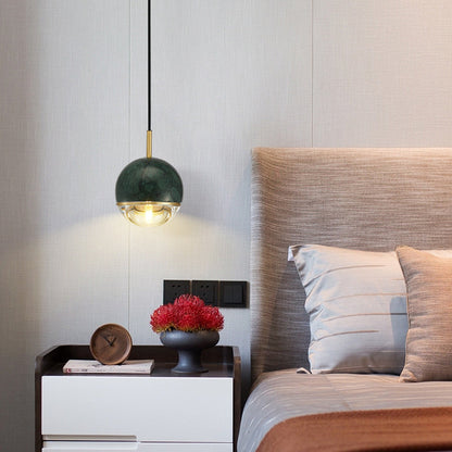 Contemporary Scandinavian Round Orb Copper Marble Glass 1-Light Pendant Light For Bedroom