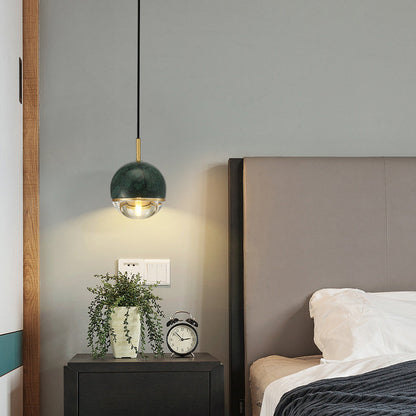Contemporary Scandinavian Round Orb Copper Marble Glass 1-Light Pendant Light For Bedroom