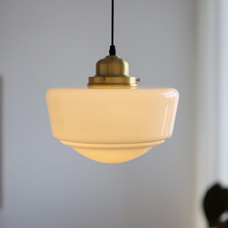 Modern Mid-Century Round Copper Glass 1-Light Pendant Light For Bedroom