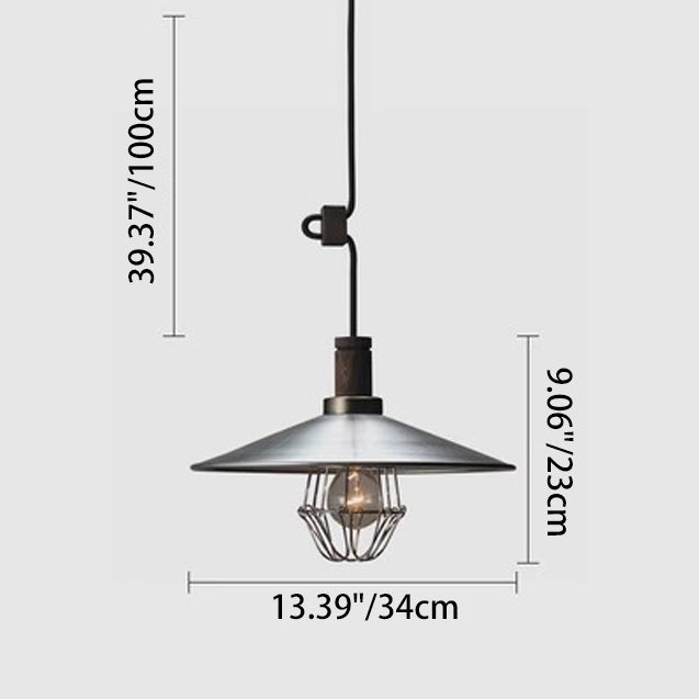 Contemporary Industrial Round Cone Wood Aluminum 1-Light Pendant Light For Living Room
