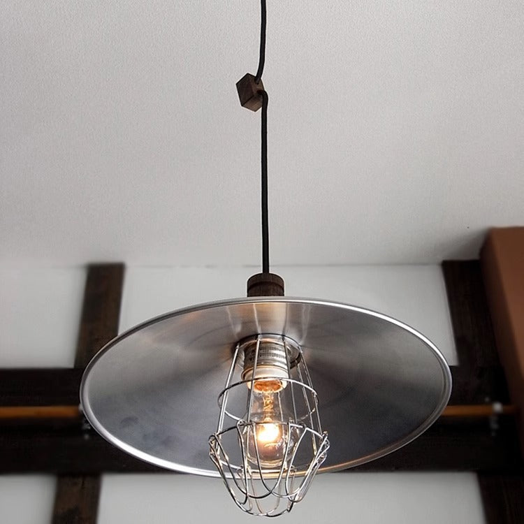 Contemporary Industrial Round Cone Wood Aluminum 1-Light Pendant Light For Living Room