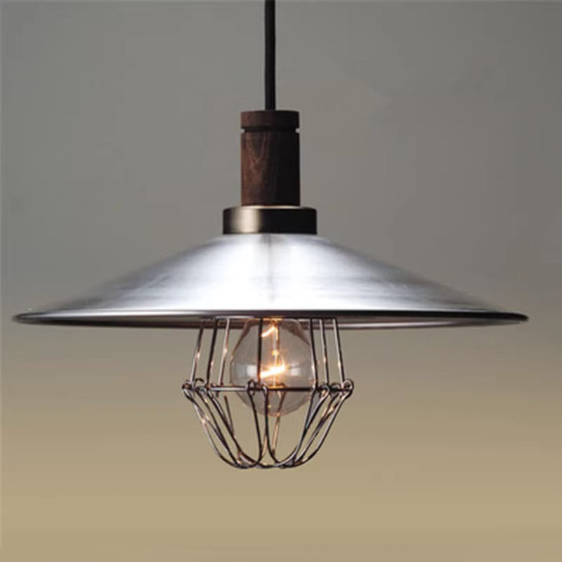 Contemporary Industrial Round Cone Wood Aluminum 1-Light Pendant Light For Living Room