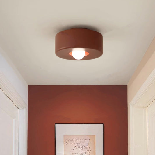 Contemporary Nordic Round Cylinder Hardware Resin 1-Light Semi-Flush Mount Ceiling Light For Hallway