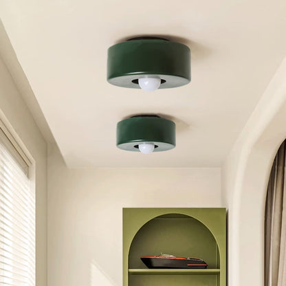Contemporary Nordic Round Cylinder Hardware Resin 1-Light Semi-Flush Mount Ceiling Light For Hallway