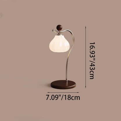 Traditional Vintage Floral Arc Round Cone Wood Iron Glass LED Table Lamp For Bedroom