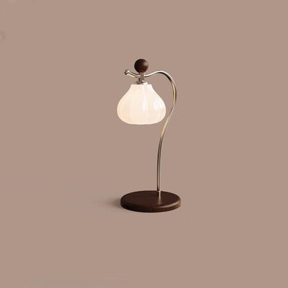 Traditional Vintage Floral Arc Round Cone Wood Iron Glass LED Table Lamp For Bedroom
