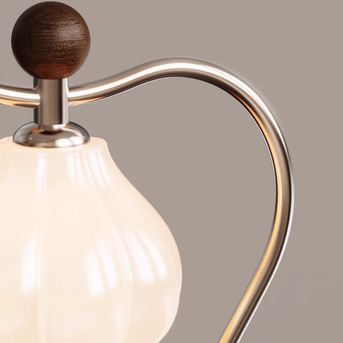 Traditional Vintage Floral Arc Round Cone Wood Iron Glass LED Table Lamp For Bedroom
