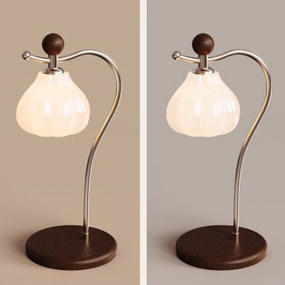 Traditional Vintage Floral Arc Round Cone Wood Iron Glass LED Table Lamp For Bedroom