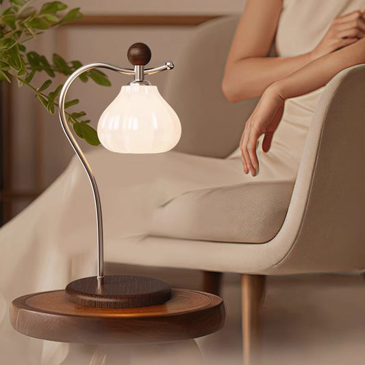Traditional Vintage Floral Arc Round Cone Wood Iron Glass LED Table Lamp For Bedroom