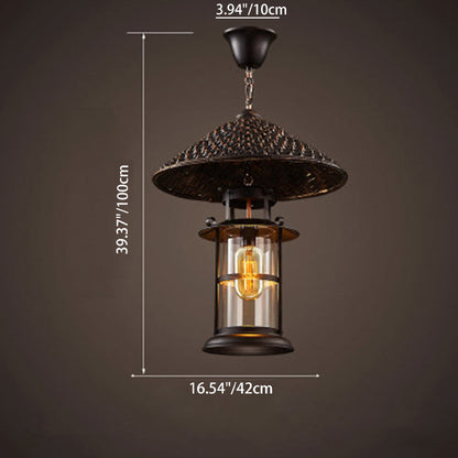 Contemporary Industrial Hat Cone Cylinder Iron Bamboo Glass 1-Light Pendant Light For Living Room